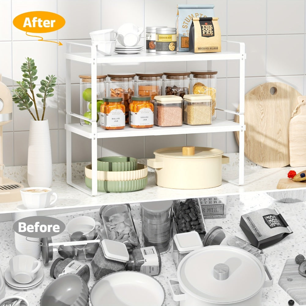 Estantería de cocina extensible para 1pc/2pcs, estante dorado para almacenamiento de especias, adecuado para encimeras de cocina, despensa, armarios, refrigerador ()