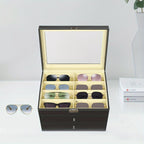 Organizador de gafas de sol, organizador de almacenamiento de gafas de sol, estuche con tapa de cristal para gafas, organizador con cerradura, caja expositora de gafas para mujer y hombre (negro)