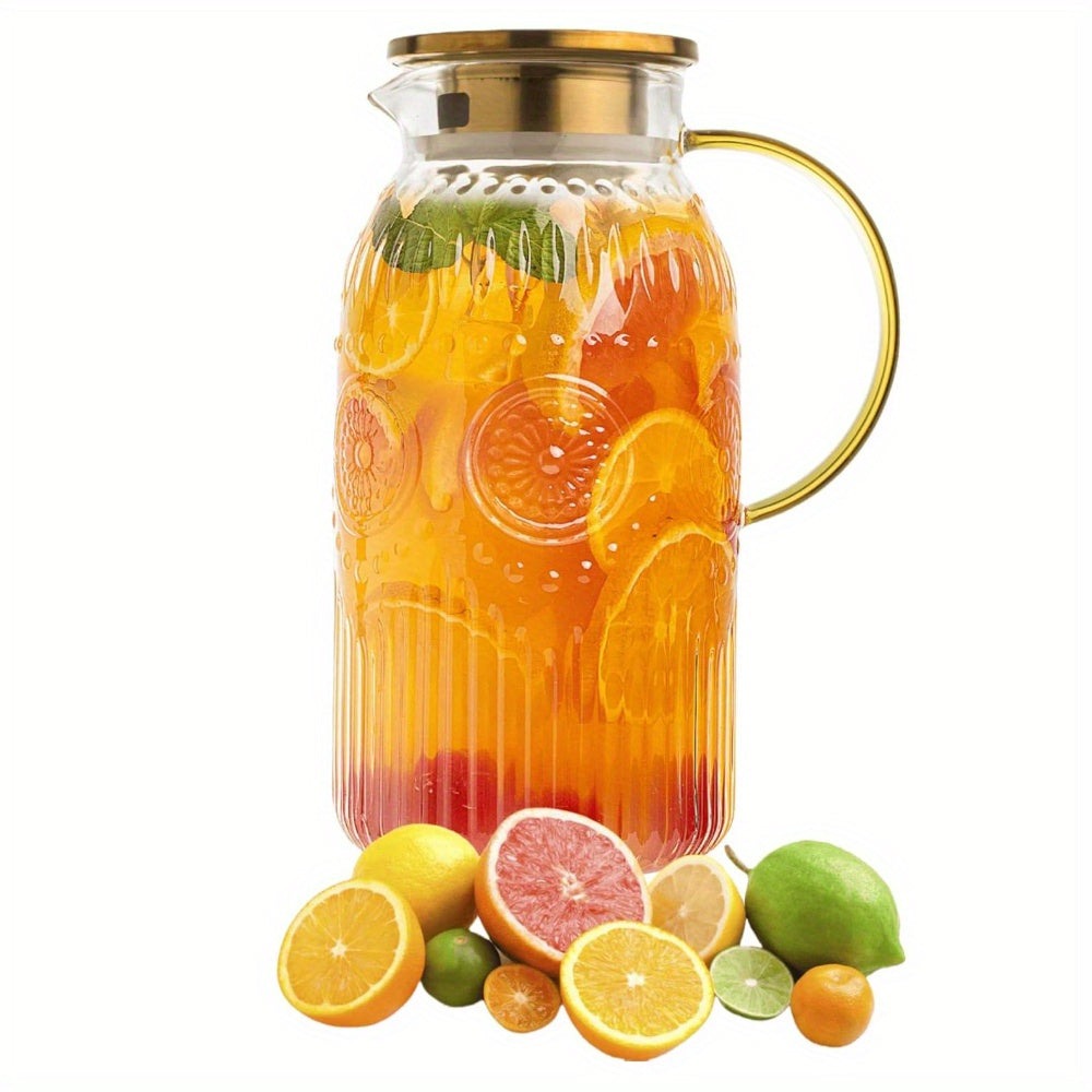 Bandesun 1/2 piezas Jarra de Vidrio con Tapa, 68Oz/2 Litros Jarra de Agua Vintage, Jarra de Agua de Vidrio para Infusión Fría, Café, Limonada, Té Helado, Bebida, Jarra de Vidrio Resistente al Calor, Jarra para Servir Bebidas, Dispensador de Bebidas, Diseñ