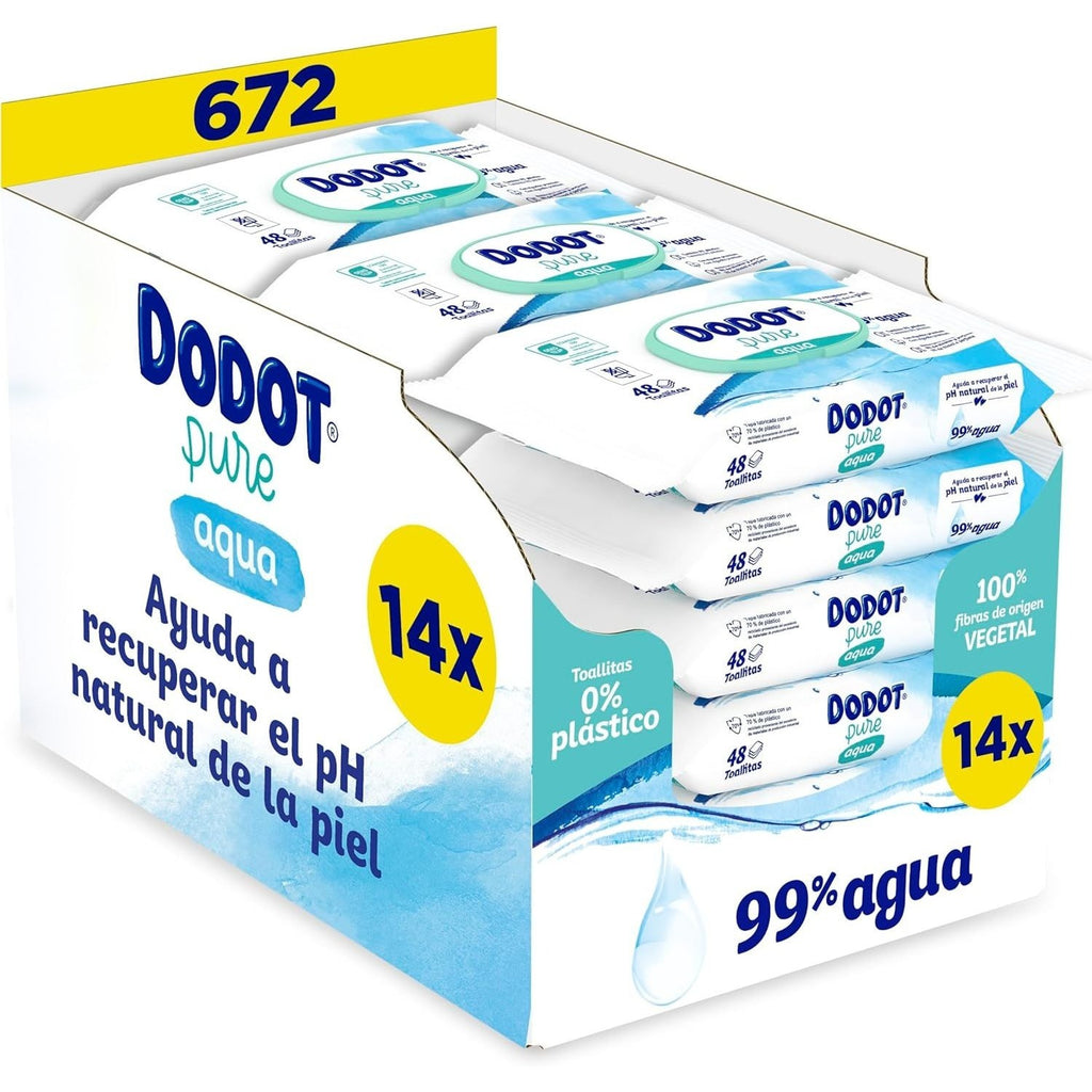Toallitas Dodot Aqua Pure Para Bebé. 672 Toallitas - 14 Pack De 48 Unidades. Ayuda A Restaurar El PH Natural De La Piel, 99% Agua, Sin plástico. Toallitas doodot Aqua Pure