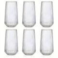 Almacén Local, Juego de 6 Vasos de Vidrio Vintage a Rayas, Hechos de Vidrio de Borosilicato, Resistentes a Cambios de Temperatura, Aptos para Lavavajillas. Ideales para Café, Agua Caliente, 500ml/17oz. Perfectos para Bares, Cafeterías, Heladerías y Uso en