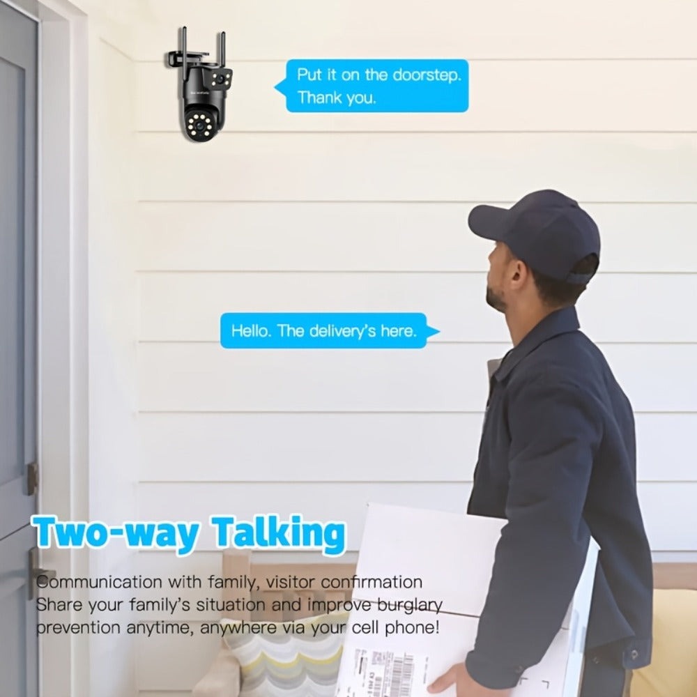 Cámara de seguridad PTZ para exterior de 1080P con enlace de doble lente, cámara inalámbrica, vista de 360°, seguimiento automático, detección humana, alarma de luz, visión nocturna en color, WiFi 2.4G, grabación 24/7, audio bidireccional