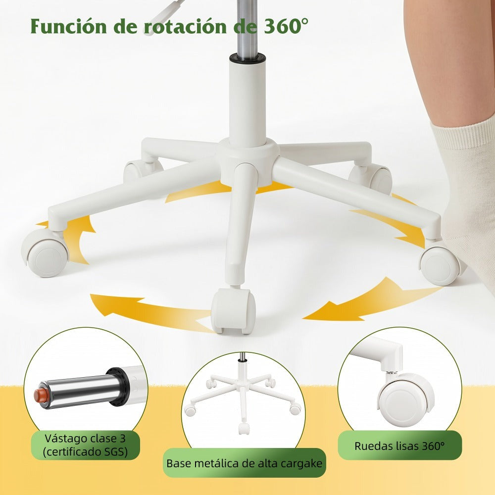 Klyvvo Silla de Escritorio con Ruedas, Silla de Maquillaje con Tejido Teddy Transpirable, Altura Ajustable, Ideal para Oficina, Hogar, Regalo Familiar, Soporta Hasta 150 Kg, Disponible en Rosa, Blanco y Gris