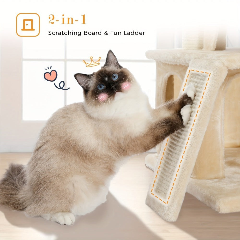 Árbol para Gatos Deluxe Pawz Road con Poste Rascador de Cuerda de Sisal - Condominio Multinivel de Peluche y Casa de Juegos, Muebles Duraderos para Gatos Pequeños a Medianos, Incluye Bolas Colgantes y de Pie, Muebles para Gatos