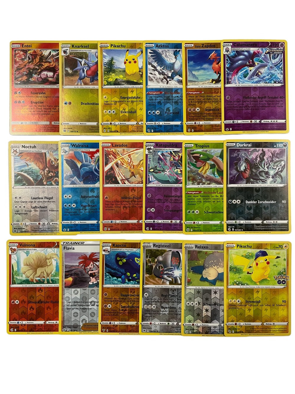 20 Cartas Originales de Pokémon Reverse Holo Brillante, Cartas Raras de Pokémon Alemanas Holográficas Reverse de Varios Conjuntos Actuales + Protección de Envío Heartforcards®