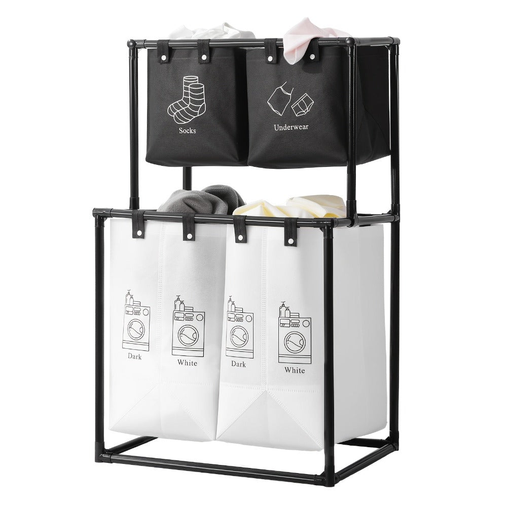 Cesta de Ropa Plegable Doble Capa con 4 Bolsas Desmontables, Cesto Multifuncional Ahorrador de Espacio, Material Duradero, Diseño Enrollable, Fácil Instalación, Color Moderno, Ideal para Dormitorio, Baño y Cocina, Esenciales para el Hogar,Organizador Mult