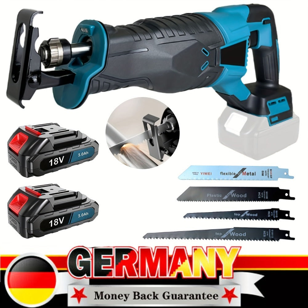 Sierra Recíproca Inalámbrica, Sierras Eléctricas de 18V, Sierra Eléctrica de Velocidad Variable 0-3500SPM con 2 Baterías de 3.0Ah Compatibles con Makita, 4 Hojas de Sierra, Cargador Rápido, Luz LED, para Corte de Madera, Metal y PVC