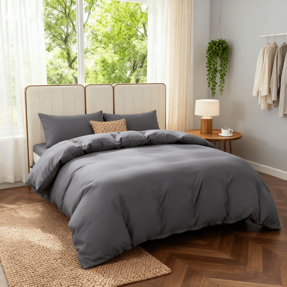 Juego de funda nórdica para cama 90-180 | Poliéster microfibra Incluye 1 funda de edredón y 1 funda de almohada (50×75 cm). Diseño liso, elegante y versátil. La funda de edredón puede utilizarse como colcha o sábana