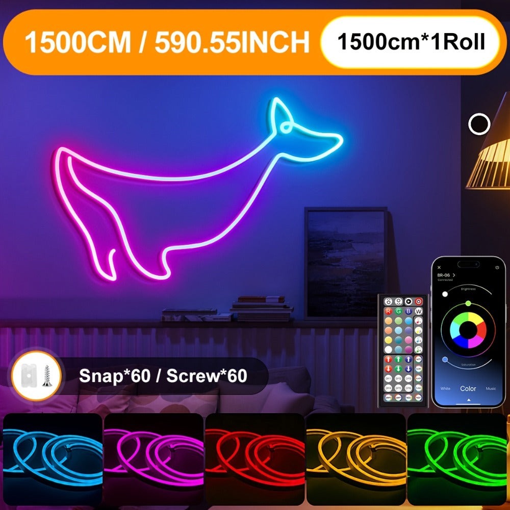 Luces de cuerda neón, luces de cuerda LED flexibles con control de App/Control remoto, luces de cuerda multimodo, luces neón LED RGB, tira de luz neón LED para juegos con sincronización de música para decoración de dormitorio