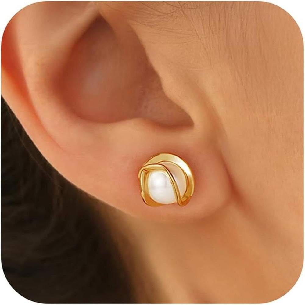 Pendientes de perlas bañados en oro de 14K, hipoalergénicos, de perla de agua dulce, colgantes, de espiga, de aro, con perla blanca colgante, regalo de joyería para mujeres y damas