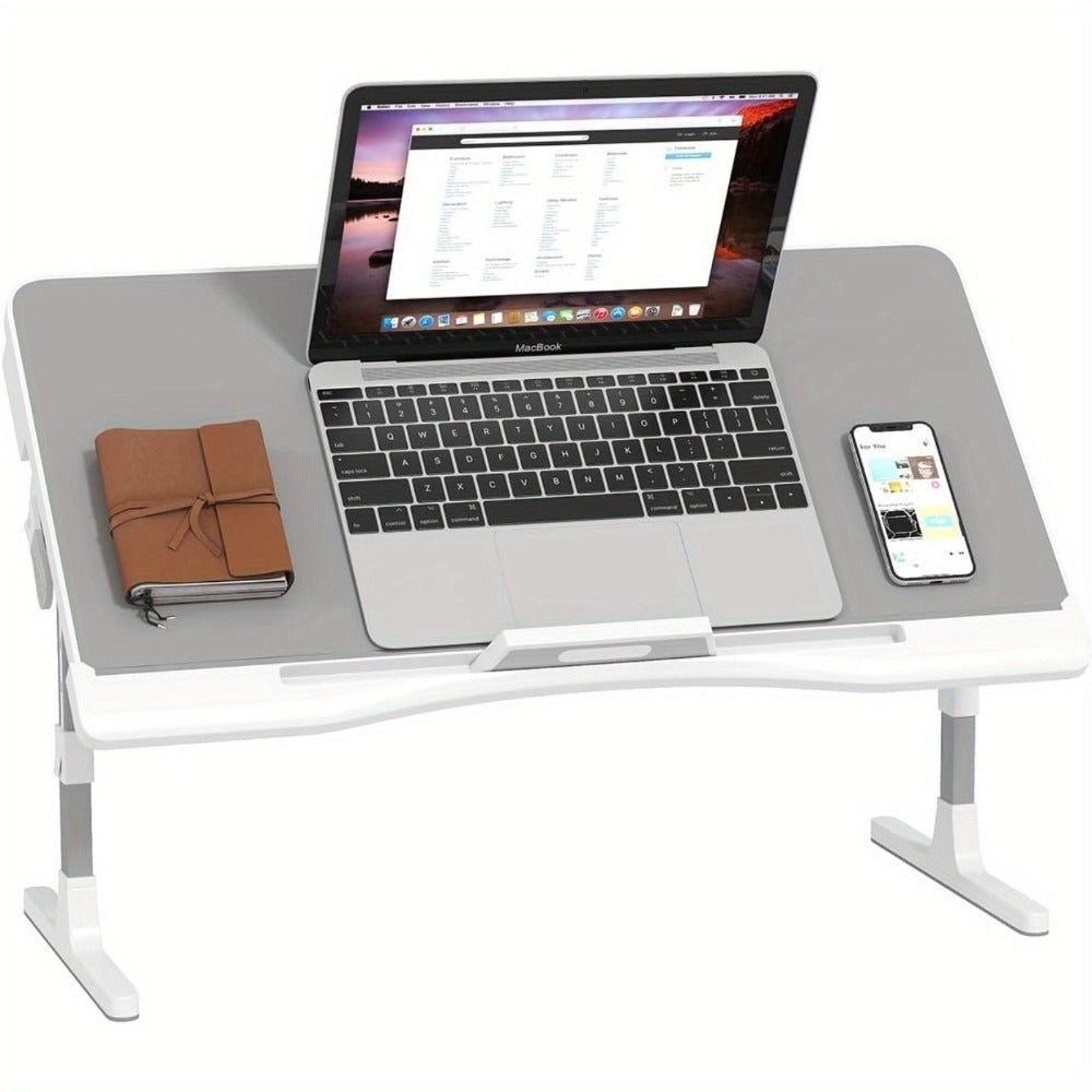 Escritorio Ajustable para Portátil con Alfombrilla para Ratón, Mesa de Cama Portátil de 17 Pulgadas, Plegable y Antideslizante, Estable para Oficina en Casa, Estudio, Desayuno, Dibujo - Altura y Ángulo Ajustables