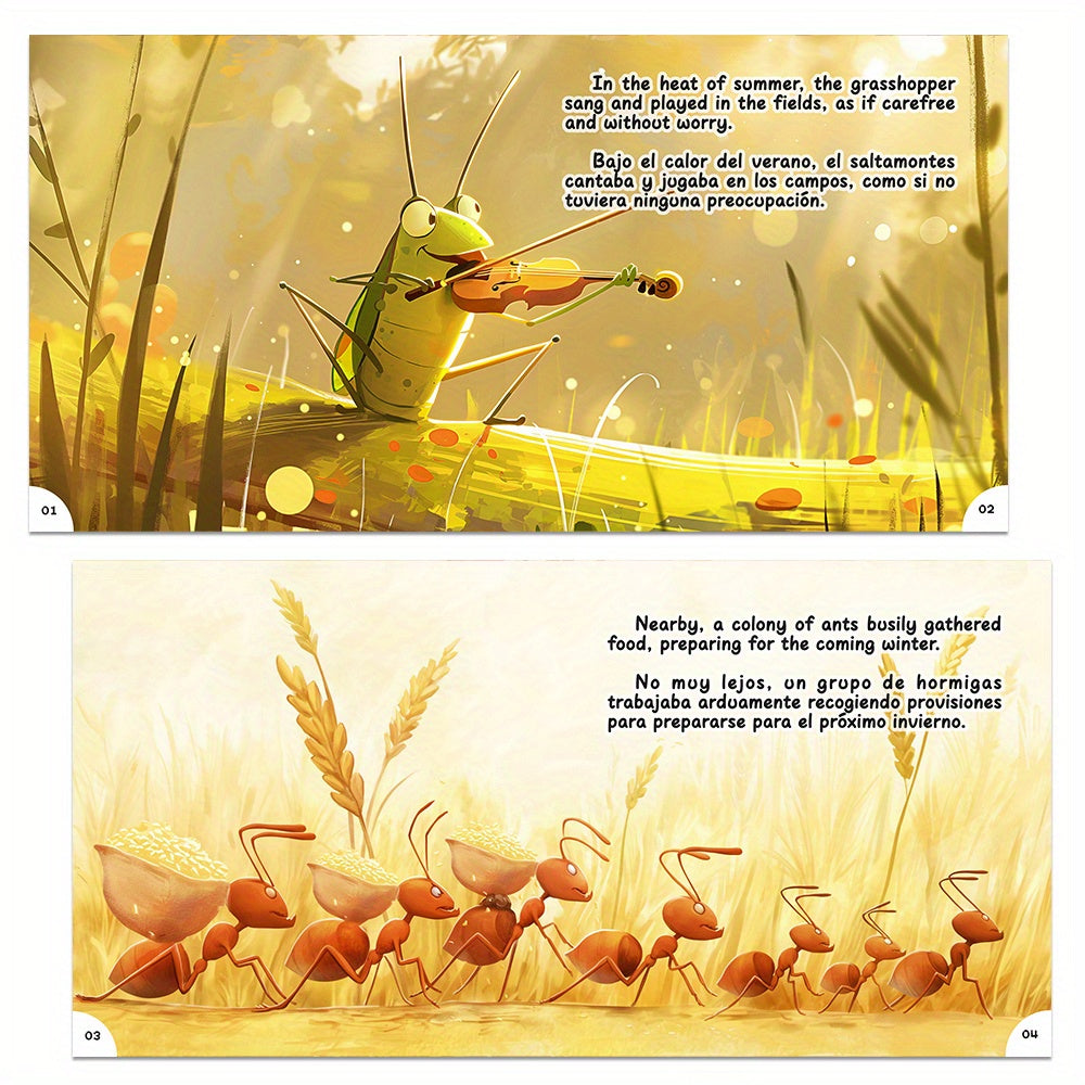 Una Historia Ilustrada: La Hormiga y el Saltamontes | Edición Bilingüe | Lecciones sobre Responsabilidad y Paciencia | Divertido e Interactivo