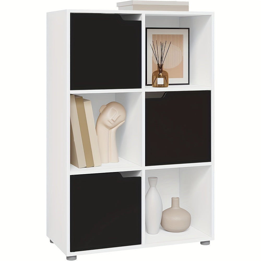 1 estantería, estantería vertical, almacenamiento para oficina en casa, archivador, 3 puertas, 6 compartimentos, estantería de estudio, 59.6X91X29Cm