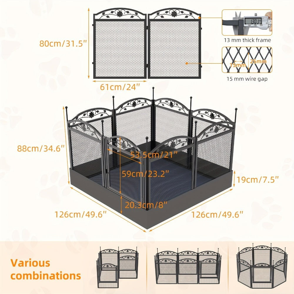 Parque de juegos resistente para perros de 8 paneles: Valla de metal para cachorros y perros, apta para uso en interiores y exteriores, recinto de ejercicio plegable para mascotas con almohadilla, ideal para partos y entrenamiento, incluye puerta, adecuad
