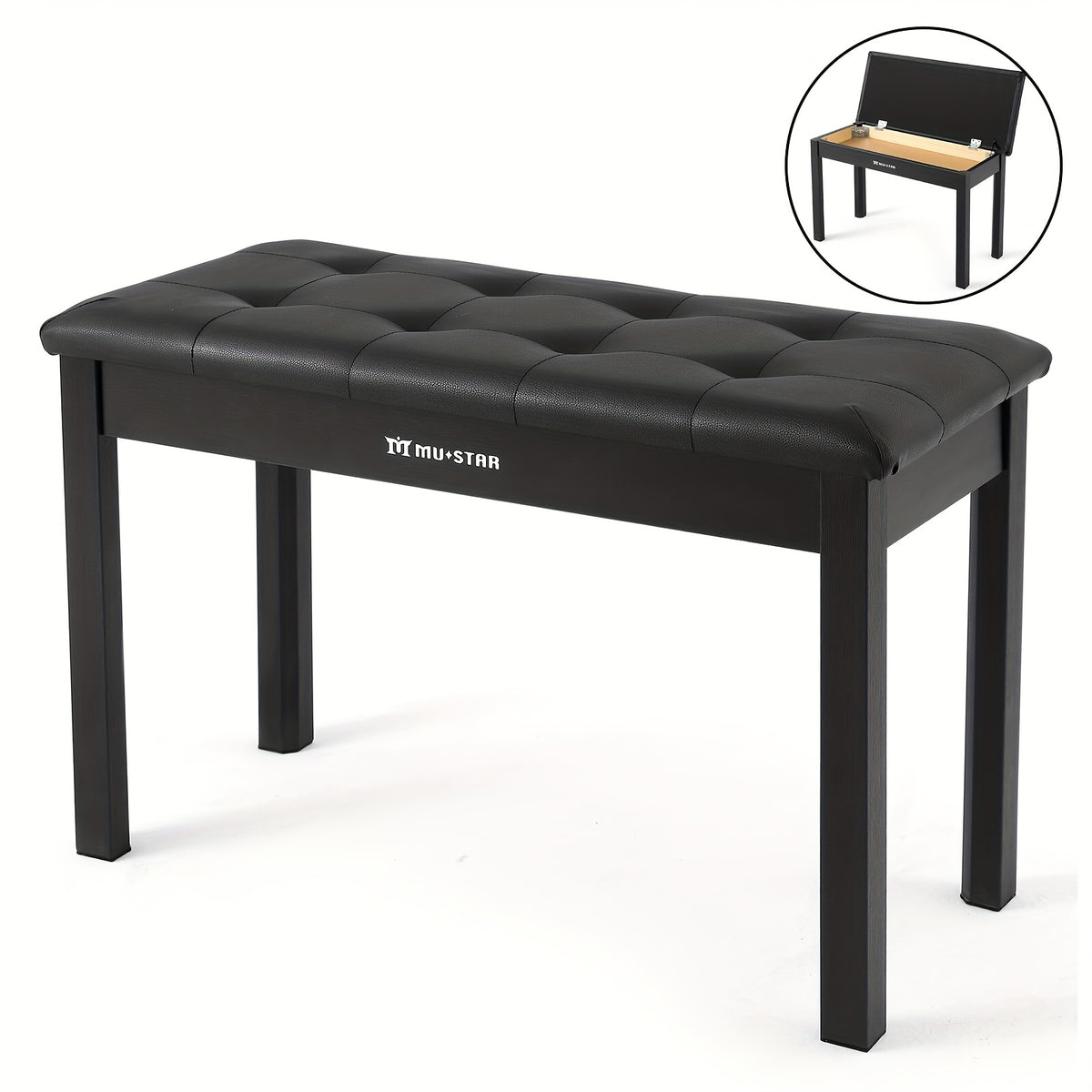 Banqueta para Piano MUSTAR de 74 cm con Almacenamiento - Taburete de Madera Maciza, Tapizado en Piel Sintética Suave y Compartimento Abatible para Teclados Digitales, Decoración del Hogar, Banqueta de Tocador - variant image