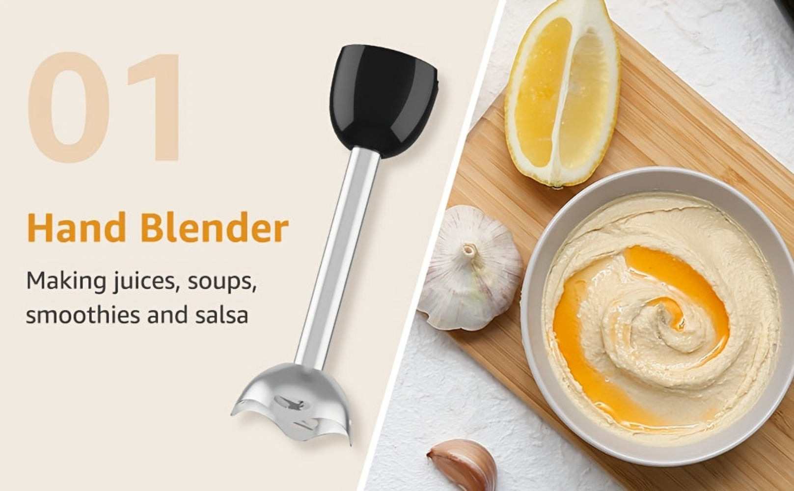 Batidora de Mano 9 en 1 - Varilla de Acero Inoxidable con 5 Velocidades, Picadora, Batidor y Espumador de Leche. Ideal para Carne, Puré de Patatas y Comida para Bebés detail image - detail view 12
