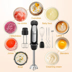 Batidora de Mano 9 en 1 - Varilla de Acero Inoxidable con 5 Velocidades, Picadora, Batidor y Espumador de Leche. Ideal para Carne, Puré de Patatas y Comida para Bebés detail image