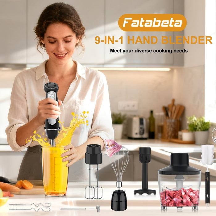 Batidora de Mano 9 en 1 - Varilla de Acero Inoxidable con 5 Velocidades, Picadora, Batidor y Espumador de Leche. Ideal para Carne, Puré de Patatas y Comida para Bebés product image