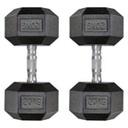 Juego de 2 Mancuernas Hexagonales de 20 kg cada una, con Revestimiento Antideslizante, Mango Ergonómico, de Goma Poli, para Entrenamiento con Pesas