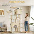 Árbol para gatos, Árbol para gatos XXL de 200 cm con 10 postes para rascar, 2 cuevas, 2 hamacas, plataforma grande, cepillo para gatos, cesta, árbol para gatos resistente para Maine Coon y gatos más grandes, gris claro/gris oscuro/beige