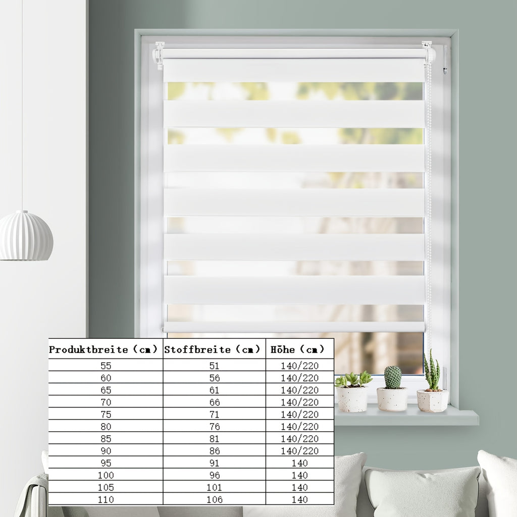 1pc Persianas Blancos Sin Taladro, Cortina Enrollable con Control de Cadena y Bloqueo Infantil para Protección Intimidad Fácil Limpieza - Ancho OPCIONAL 4cm = Largo del Tejido
