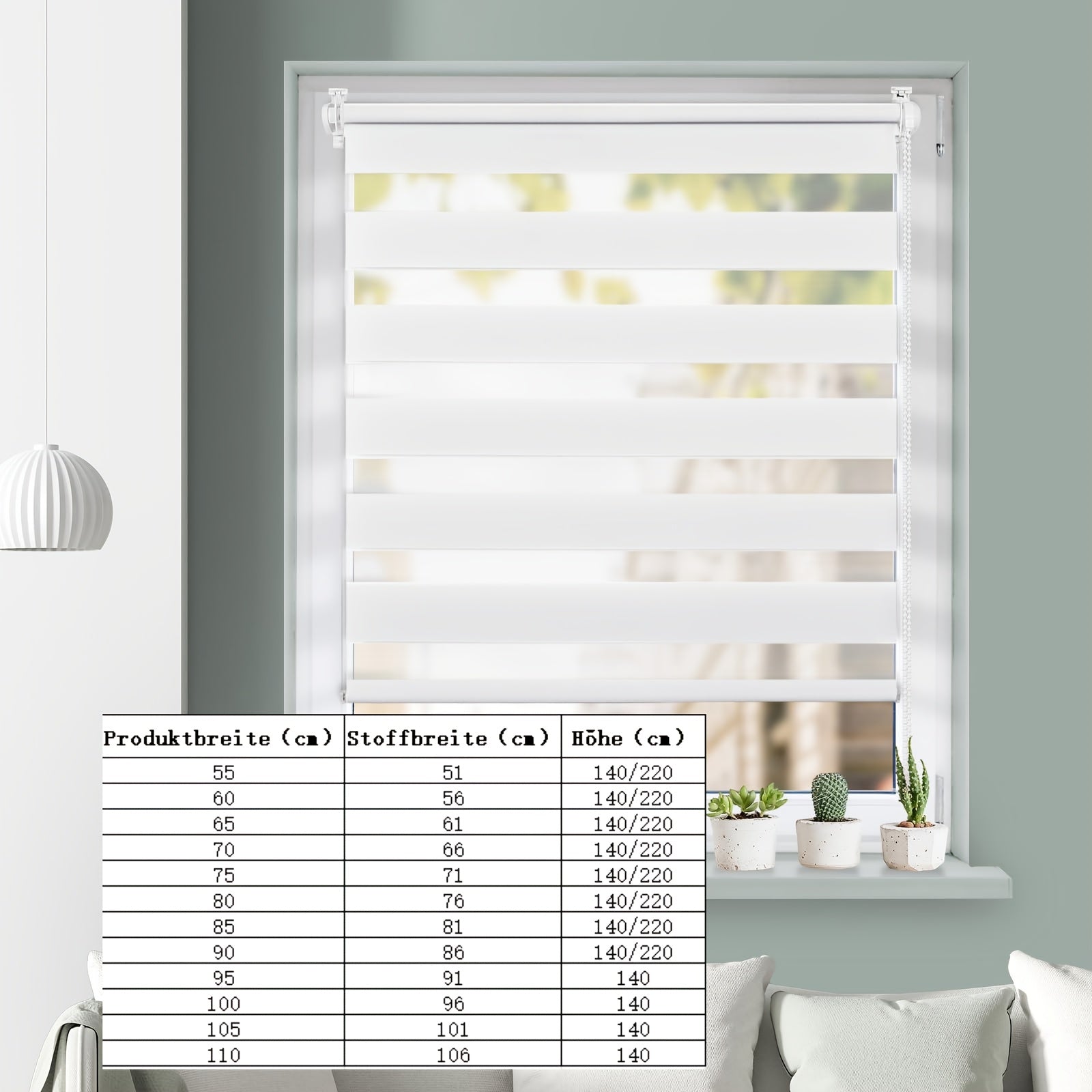1pc Persianas Blancos Sin Taladro, Cortina Enrollable con Control de Cadena y Bloqueo Infantil para Protección Intimidad Fácil Limpieza - Ancho OPCIONAL 4cm = Largo del Tejido