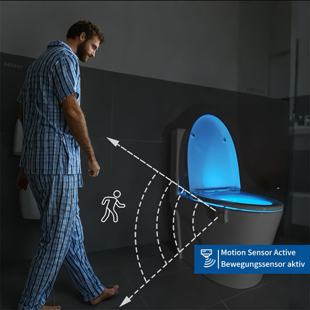 Juego de 2 luces modernas para inodoro con sensor infrarrojo, detección de movimiento y luz nocturna, aptas para baño, de pared/apagado, 16 opciones de color, funcionamiento sin enchufe para taza de inodoro, de plástico
