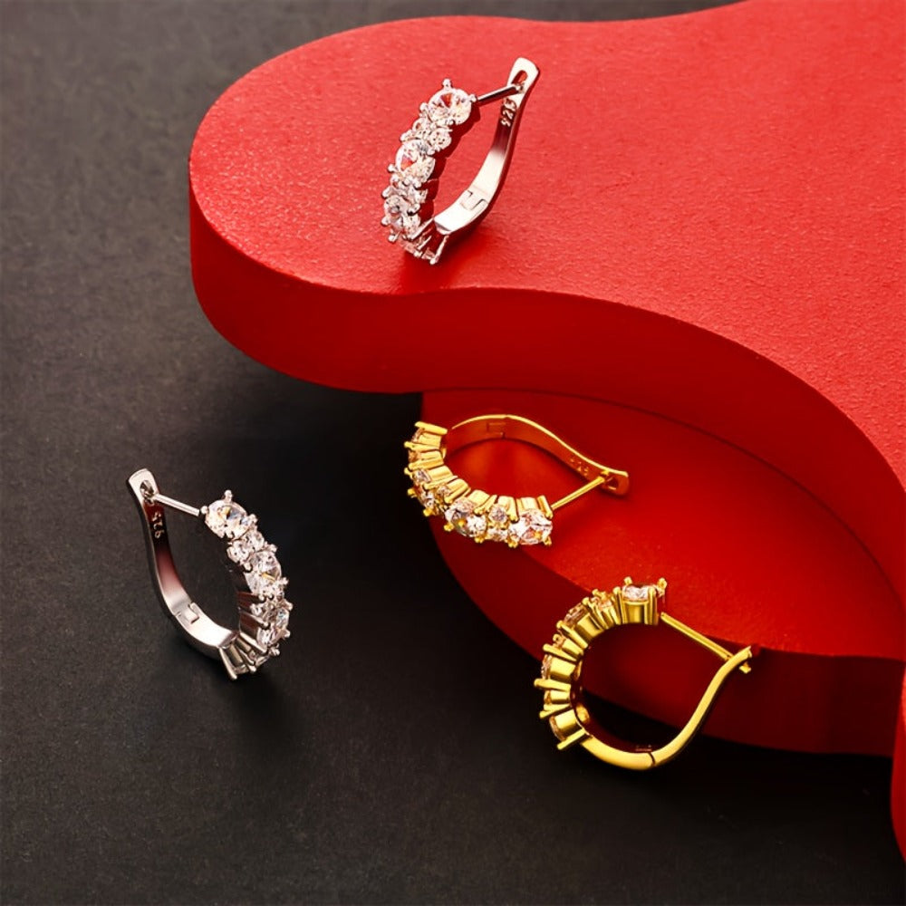 Un par de aretes de aro de plata de ley 925 para mujer, peso total del producto (1.2g) para incrustaciones de circonita, peso total del producto (6.14g) para estilo dorado, peso total del producto (5.15g) para estilo plateado. Regalos perfectos para mujer