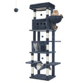 Árbol para Gatos de Interior, Torre Alta de 210 cm con Múltiples Niveles, Casa para Gatos, 8 Postes Rascadores, Hamaca y 4 Pompones