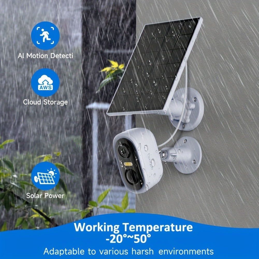 Cámara de seguridad inalámbrica para exteriores con energía solar Laxihub, resolución de video de 3MP, cámara CCTV alimentada por batería para seguridad en el hogar, alimentada por batería sin cables con energía solar, detección de movimiento con IA, foco