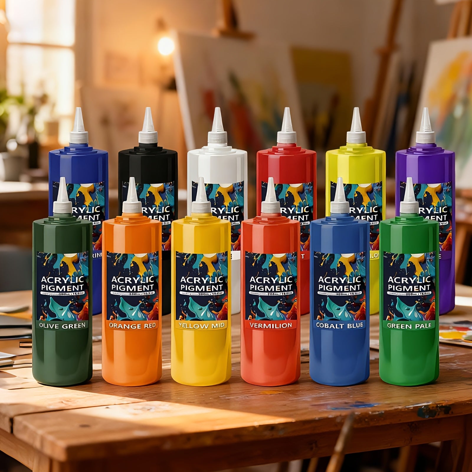 Set de Pintura Acrílica de 12 Colores | Botella con Boquilla de 500ml/16.91oz, Pintura Acrílica para Madera, Ropa, Cerámica, Tela | Pintura Profesional Hecha a Mano, Suministros para Pintura de Madera y Lienzo para Artistas, Adecuado para Aficionados a la