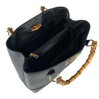 Bolso de cuero real con asas de bambú hecho en Italia, bolso de mujer, bolso de bambú de cuero