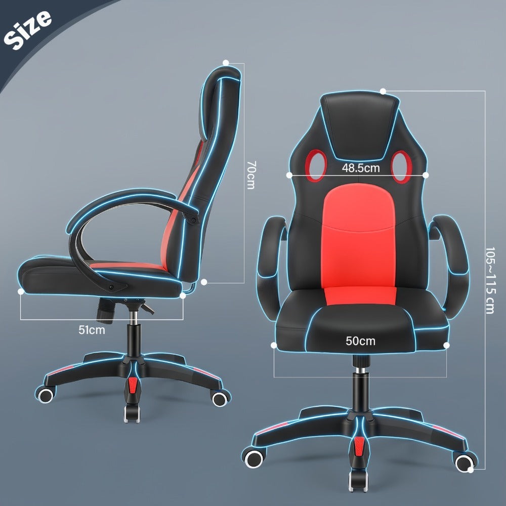 Silla de Oficina, Asiento Ergonómico de Respaldo Alto con Reposabrazos Acolchados y Transpirables, Base Duradera, Soporte Lumbar, Superficie de Cuero Sintético para Juegos, Hogar u Oficina, Silla Gamer