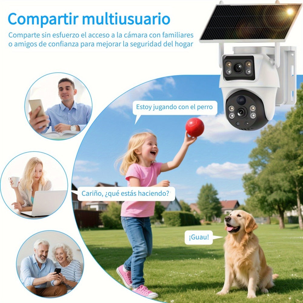 Cámara de seguridad solar de 8MP con doble lente y 4G, con batería, incluye tarjeta SIM, visión nocturna a color, seguimiento automático de humanos, audio bidireccional, cámara de vigilancia inalámbrica para el hogar con rotación panorámica y de inclinaci