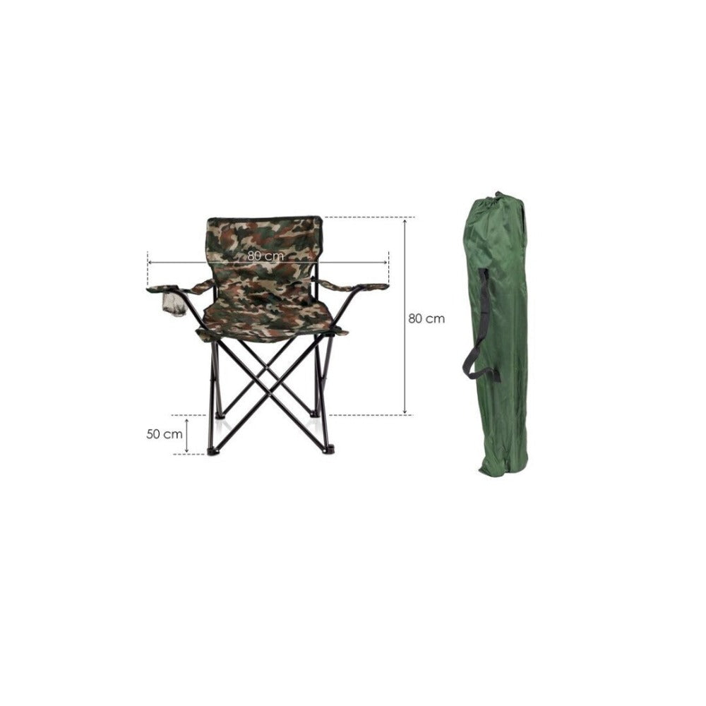 Pack de 2 Sillas de Camping Plegable, Silla Portátil Resistente para Exterior, Jardin, Playa, Terraza, Con Reposabrazos, Fácil Transporte 80x45x80cm