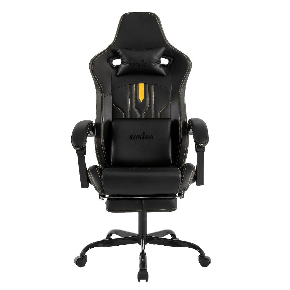 Silla de Juego y Oficina, Silla de Computadora con Reposapiés, Reposacabezas y Soporte Lumbar, Silla Ergonómica, Silla Giratoria y Ajustable en Altura, Opciones en Gris, Beige, , Marrón y Verde