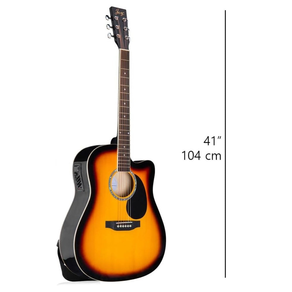 BAKAJI Guitarra Acústica Eléctrica de 41 Pulgadas con Estuche, Kit de Reemplazo de Cuerdas, Púas, Cable de Amplificador y Correa, Guitarra Folk Cutaway para Adultos y Principiantes