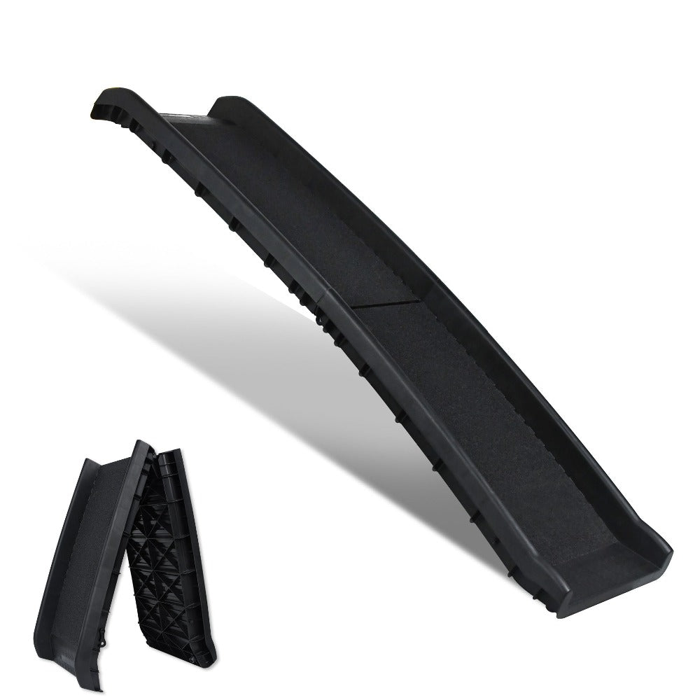 Rampa para perros plegable de plástico, escaleras para mascotas, rampa de acceso antideslizante con topes de goma hasta 90 kg, 156 x 40 cm, negra