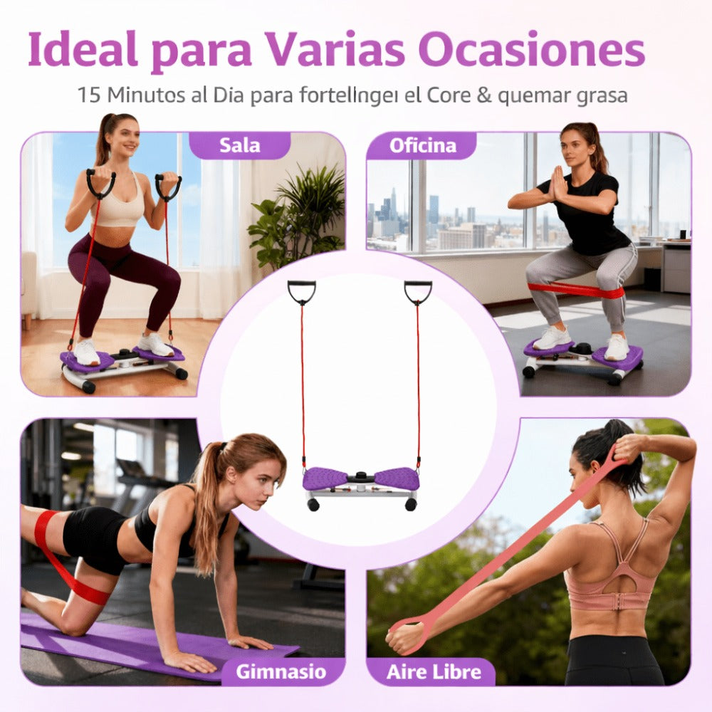 Equipo de fitness giratorio de cintura para uso doméstico, quemador de grasa abdominal, equipado con bandas de resistencia, tabla de ejercicios silenciosa y antideslizante para entrenamiento de core, piernas y glúteos (capacidad de peso 136 kg - rosa - mo