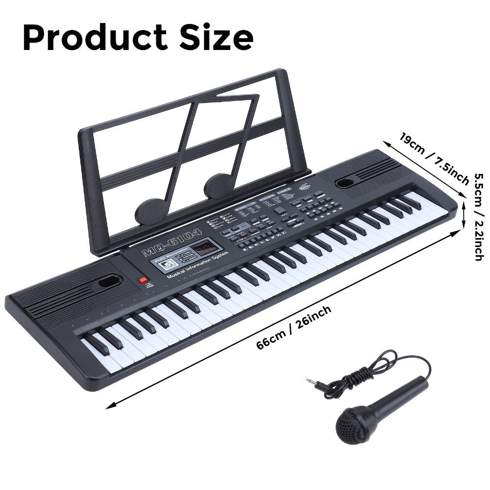Teclado de Piano Digital de 61 Teclas con Micrófono, Teclado de Piano Musical Portátil, Teclado Electrónico Multifuncional, Instrumento Musical de Teclado para Piano, Regalos de Cumpleaños para Principiantes (Con Pantalla LCD)