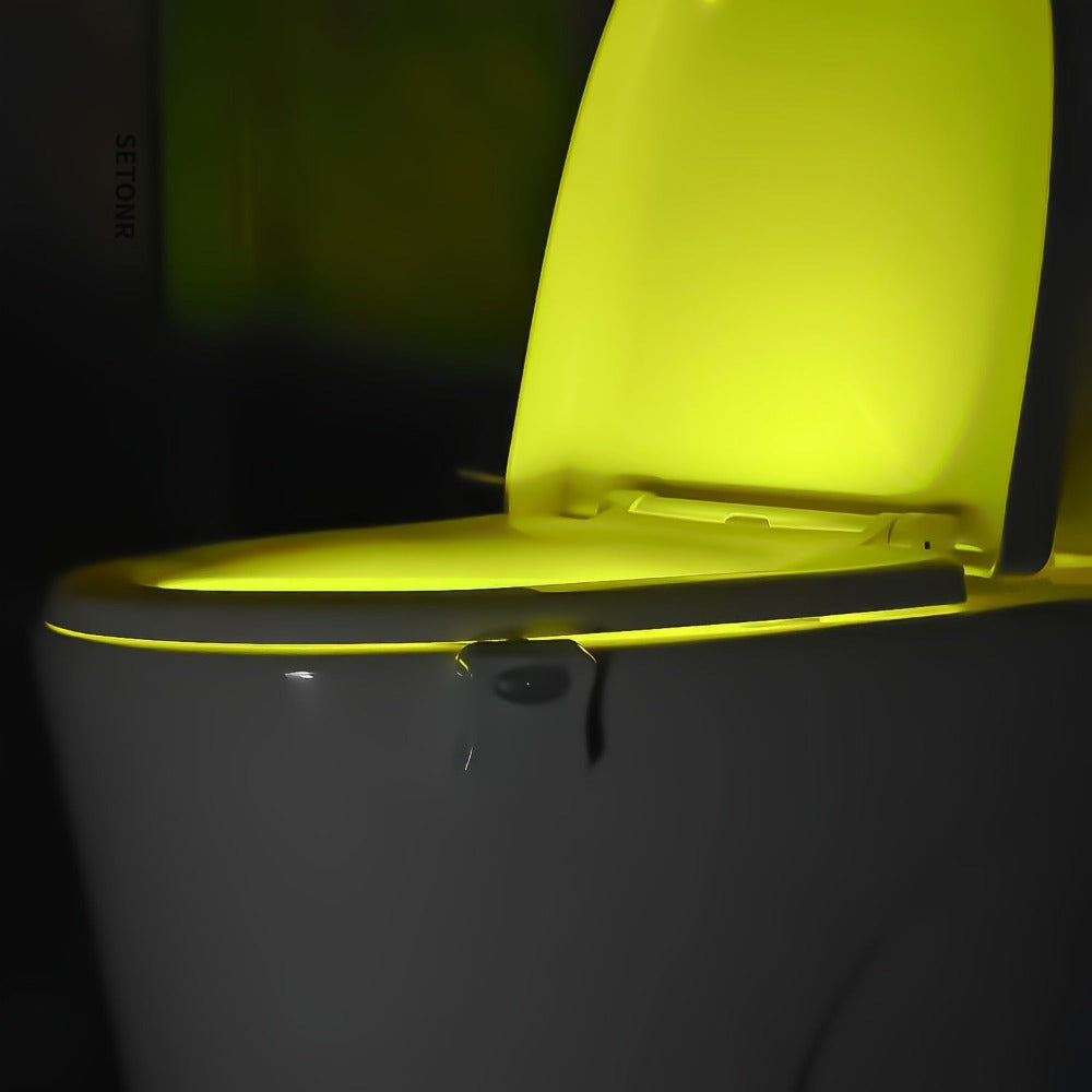 Juego de 2 luces modernas para inodoro con sensor infrarrojo, detección de movimiento y luz nocturna, aptas para baño, de pared/apagado, 16 opciones de color, funcionamiento sin enchufe para taza de inodoro, de plástico