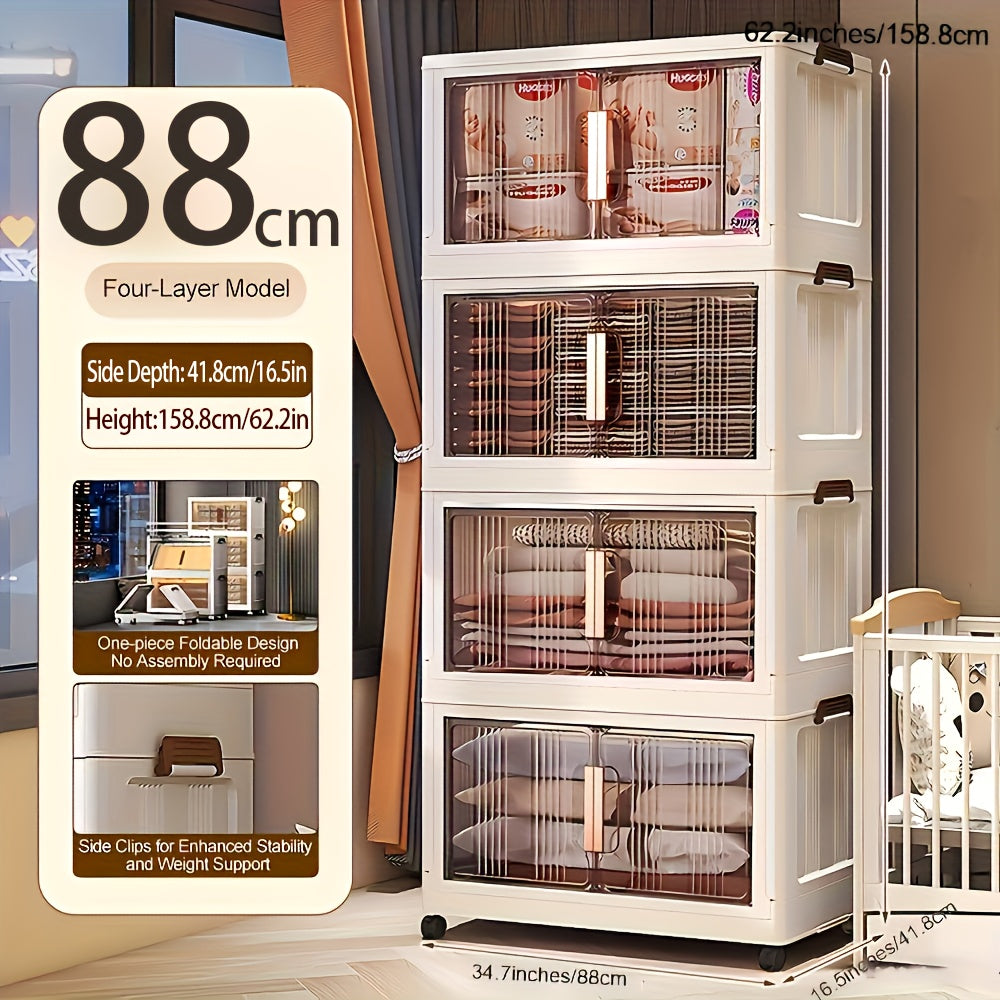 88Cm Arcenes de Almacenamiento Plegables Extra Grandes de 1/3/4/5 Niveles con Tapas, Contenedores de Plástico Apilables con Ruedas, Organizador Plegable para Armario, Dormitorio, Oficina, Cocina y Más - Casilleros de Almacenamiento Plegables y Decoración