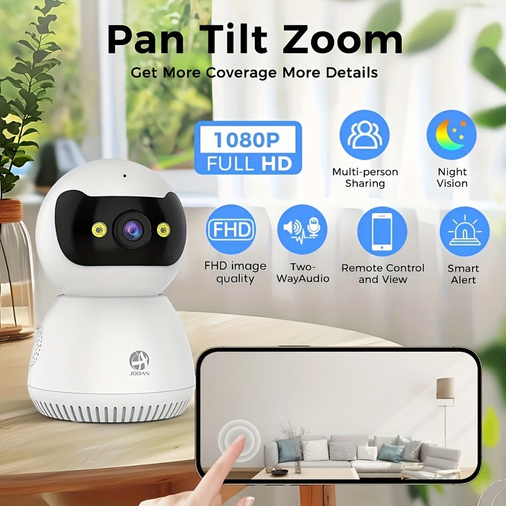 Cámara inteligente PTZ de interior JOOAN, visión nocturna a todo color + seguimiento automático + WiFi de doble banda 5G, alarma de sonido y luz + detección de movimiento + advertencia de voz, almacenamiento en la nube + reproducción de tarjeta, adecuada