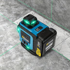 Nivel láser láser verde 4D multifuncional Gisam de 16 líneas con trípode y control por aplicación, autonivelante 360° con líneas cruzadas horizontales y verticales, alimentado por USB y batería, incluye estuche de transporte, haz superpotente, diseño port