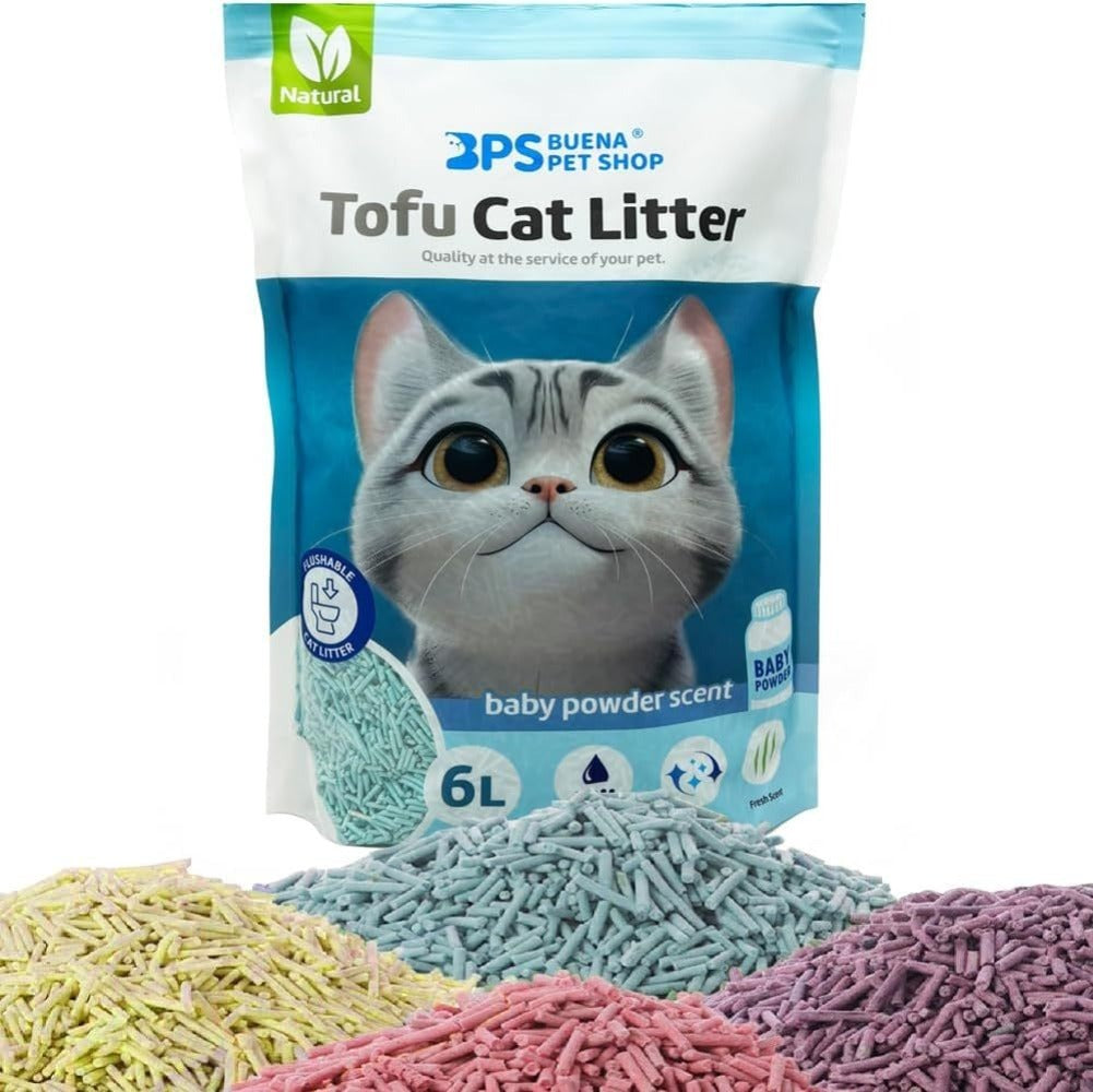 Pack de 1 Bolsa - Arena de Tofu para Gatos 6L - Sin Polvo Fácil de Aglomerar y Controla Olores -y Segura para Gatitos