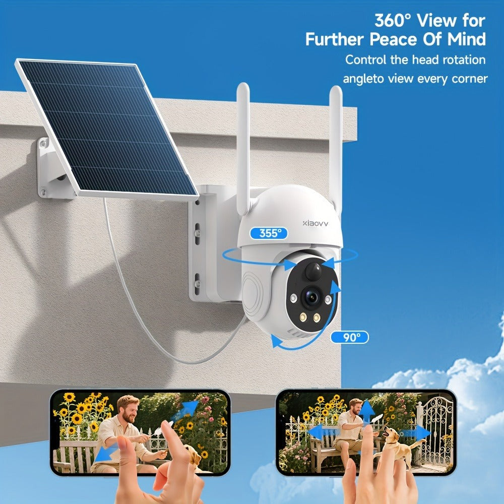 [Cámara de Seguridad Solar 4G LTE] Cámara de Vigilancia Inalámbrica Exterior con Energía Solar 1080P, Sistema de Cámara IP con Pan/Tilt, Alarma PIR, Detección de Humanoides, Visión Nocturna a Color, Audio Bidireccional, Tarjeta SIM Integrada (incluye 100M