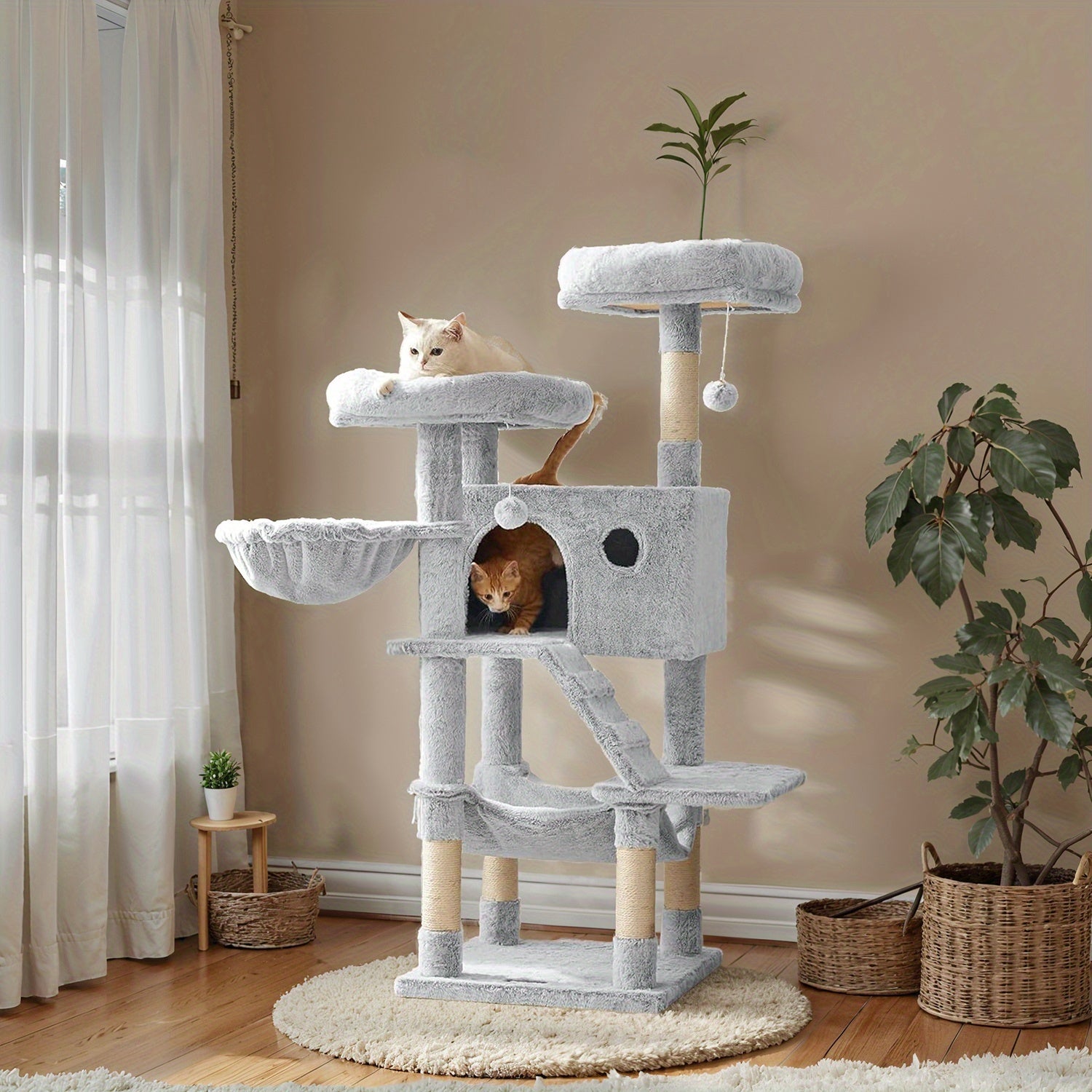 Rascador para gatos | Torre para Gatos de Múltiples Niveles con Percha Ultra-Suave y Juguetes Colgantes, Escondites Cerrados & Postes Rascadores