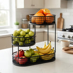Gran Cesta de Frutas Elegante de Metal de Múltiples Niveles, Ideal para Mesa de Café en la Sala - Bandeja de Aperitivos de Lujo y Estante de Exhibición, Plato de Servir de Múltiples Capas, Centro de Mesa de Metal para Fiestas, Postres y Frutas