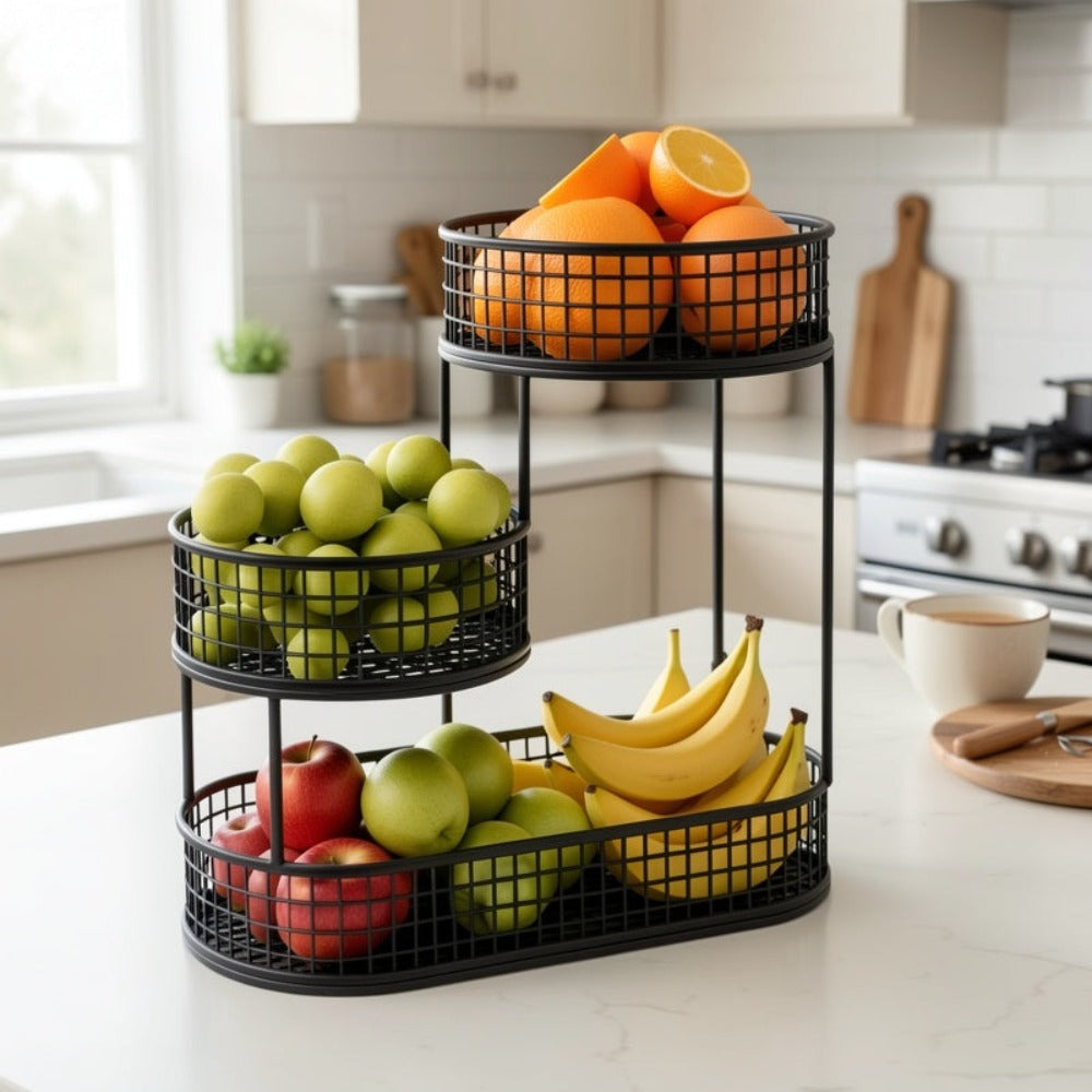 Gran Cesta de Frutas Elegante de Metal de Múltiples Niveles, Ideal para Mesa de Café en la Sala - Bandeja de Aperitivos de Lujo y Estante de Exhibición, Plato de Servir de Múltiples Capas, Centro de Mesa de Metal para Fiestas, Postres y Frutas