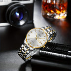 Un reloj de hombre tradicional y sofisticado con un calendario luminoso, fabricado con una correa de acero inoxidable, lo que lo convierte en un regalo ideal para hombres. El reloj mecánico automático Dianpai para negocios, sin batería.